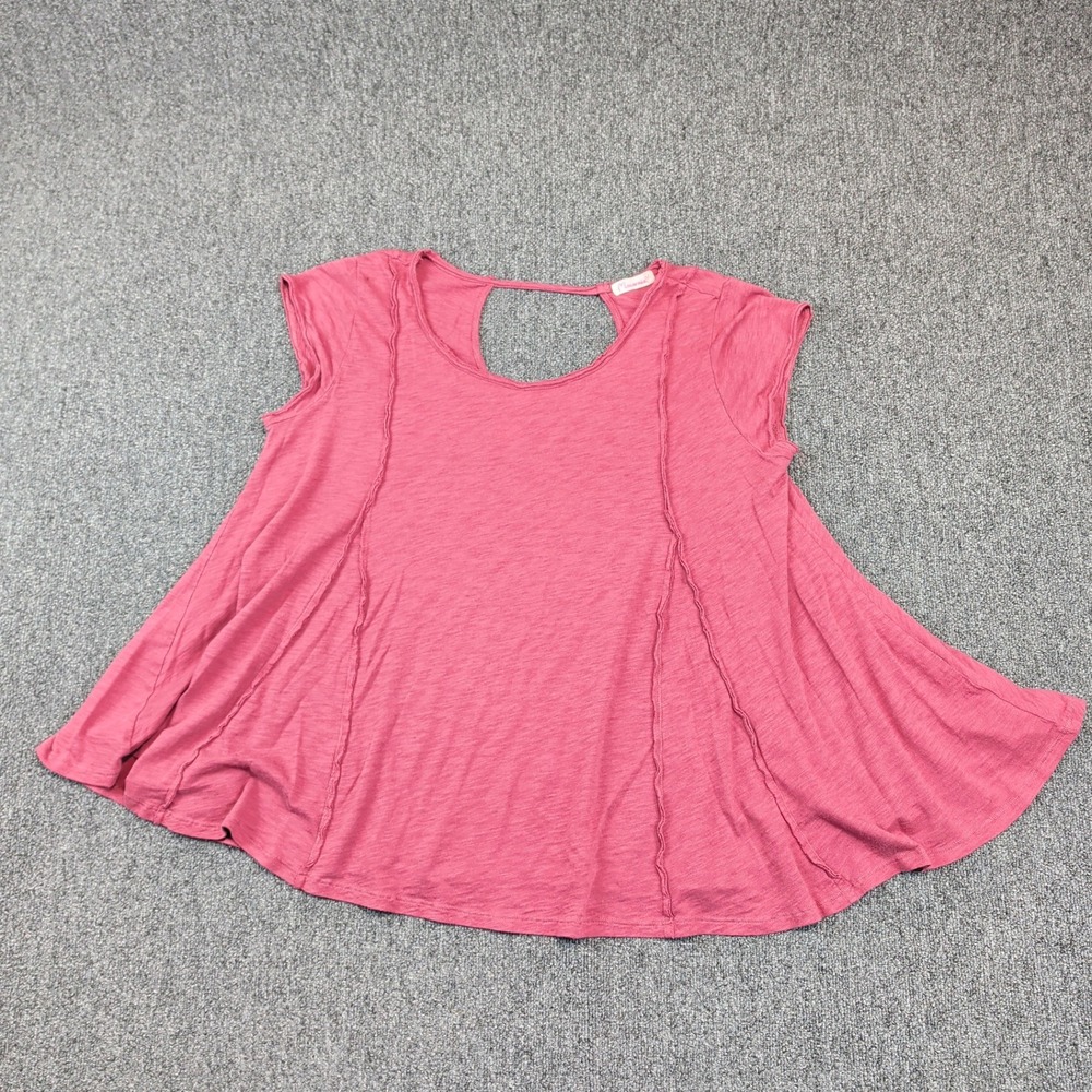 Maronie Boho Raw Edge Seam Keyhole Back Swing Top Large Pink Cotton Modal Slub